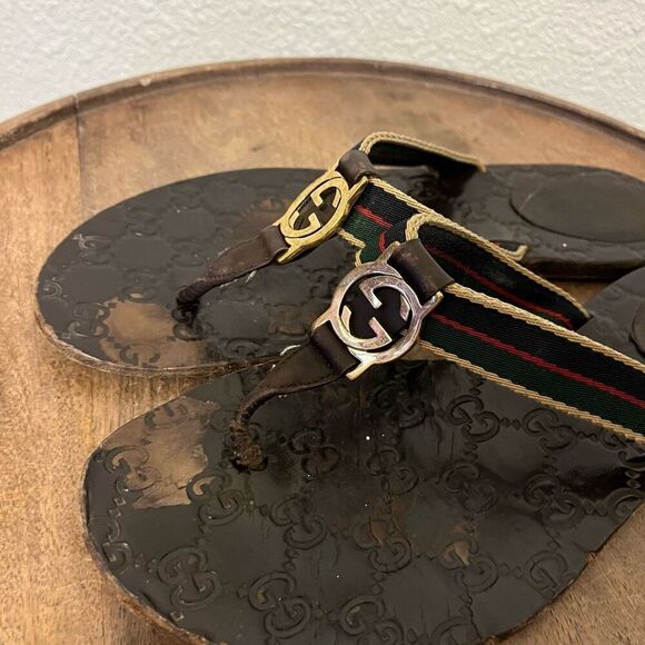 Gucci Interlocking G Logo Leather Flip Flops Women’s 38 US 8 1/2 - Picture 3 of 6